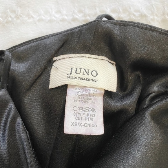 JUNO  BLACK SATIN CINCHED SLEEVELESS EVENING GOWN DRESS - XS - Picture 5 of 8